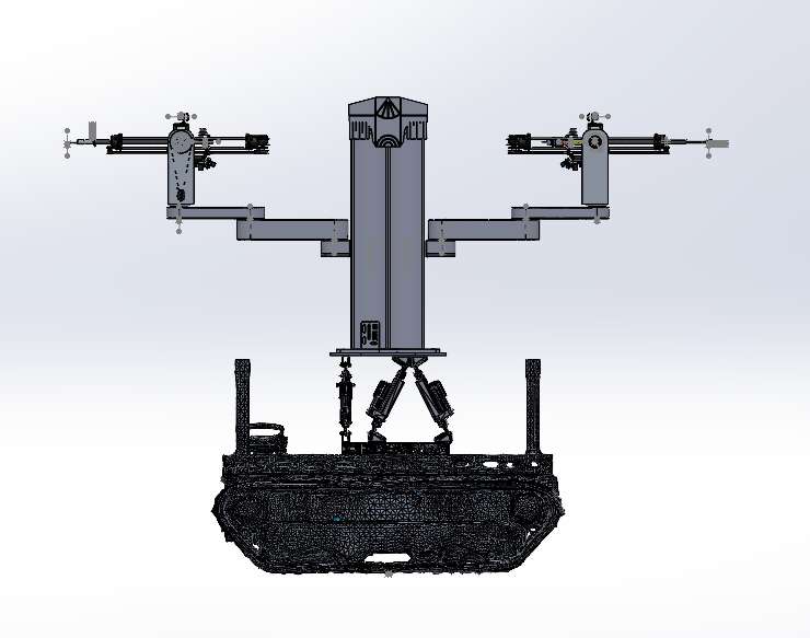 CAD rendering of Harvier showing tracked base and dual arms