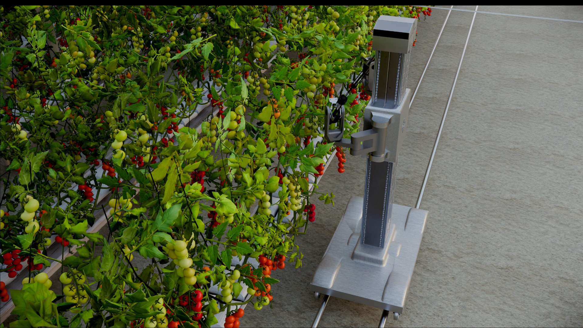 HARVIX concept render — picking from the crop row